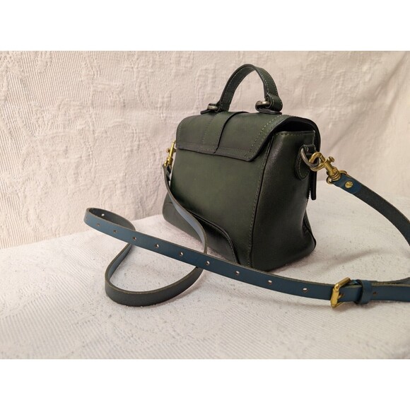 IVTG Green Studded Leather Satchel Purse Crossbody Vintage Silver Gold Handbag - Picture 9 of 13